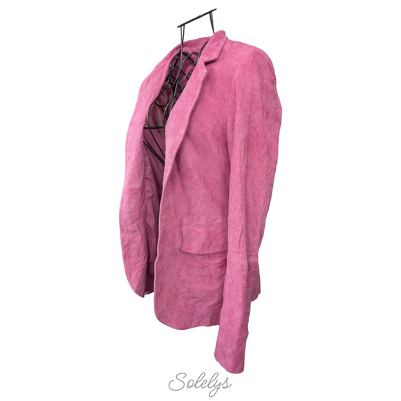 Zadig & Voltaire Very Daim Froisse Crinkled Suede Tulip Pink Blazer Jacket 34 XS - Picture 5 of 14